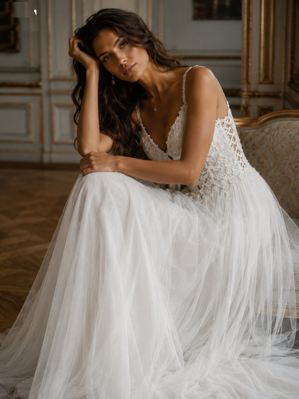 Enchanting Ivory Chiffon Wedding Dress by Mon Cheri Size 4 NWT